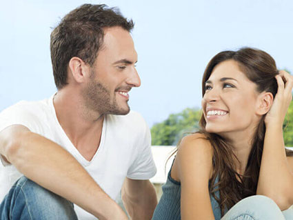 man and woman talking